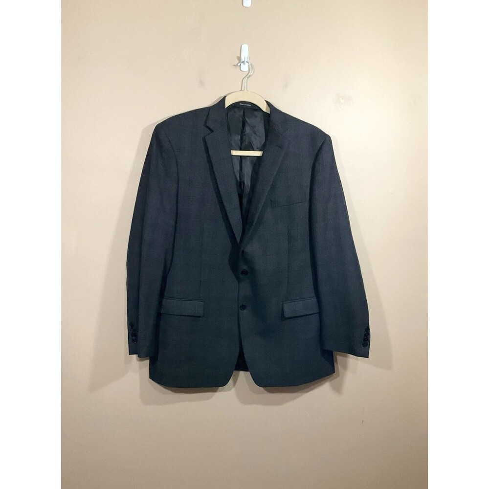 Calvin Klein Mens 100% Wool Checked 2 Button Blazer Sport Coat 46L Gray Preppy